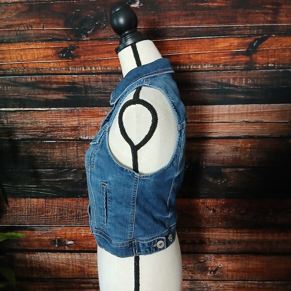 Vanity Y2K Denim Vest Size M Blue Jean Button Front Distressed Cropped - Picture 6 of 10